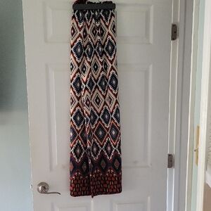 Chic Nation Patterned Wide Leg Pants - Black and Red Ivory Top